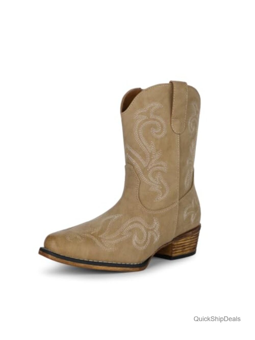 Women's Western Ankle Boots Embroidered Faux Leather Zip Up Cowboy Booties